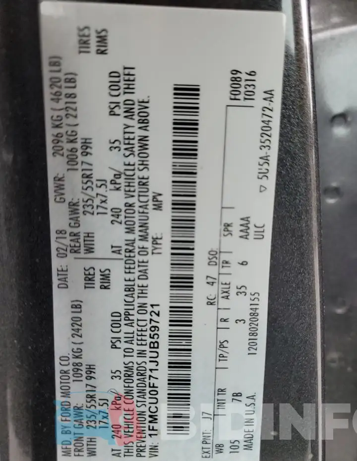 1FMCU0F71JUB59721 Photo# 12