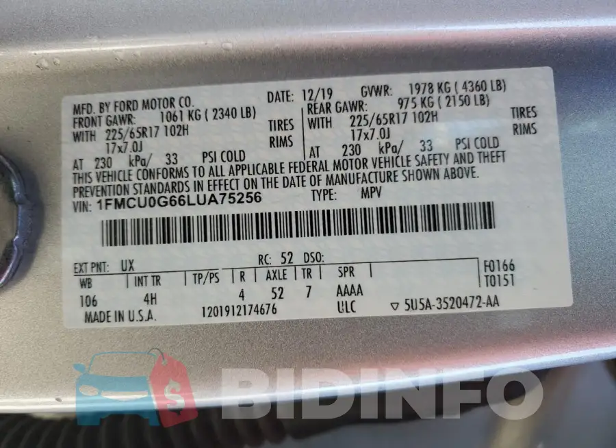 1FMCU0G66LUA75256 Photo# 13