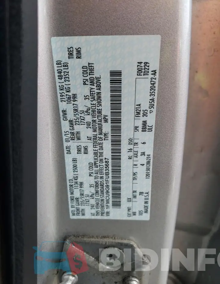 1FMCU9G91FUB35687 Photo# 13