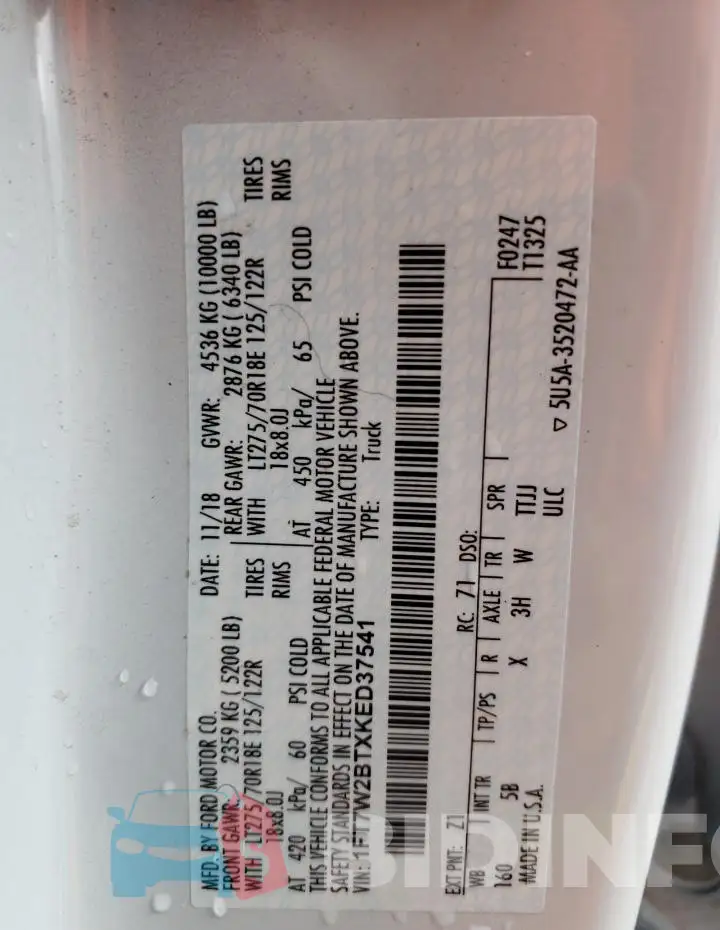 1FT7W2BTXKED37541 Photo# 12