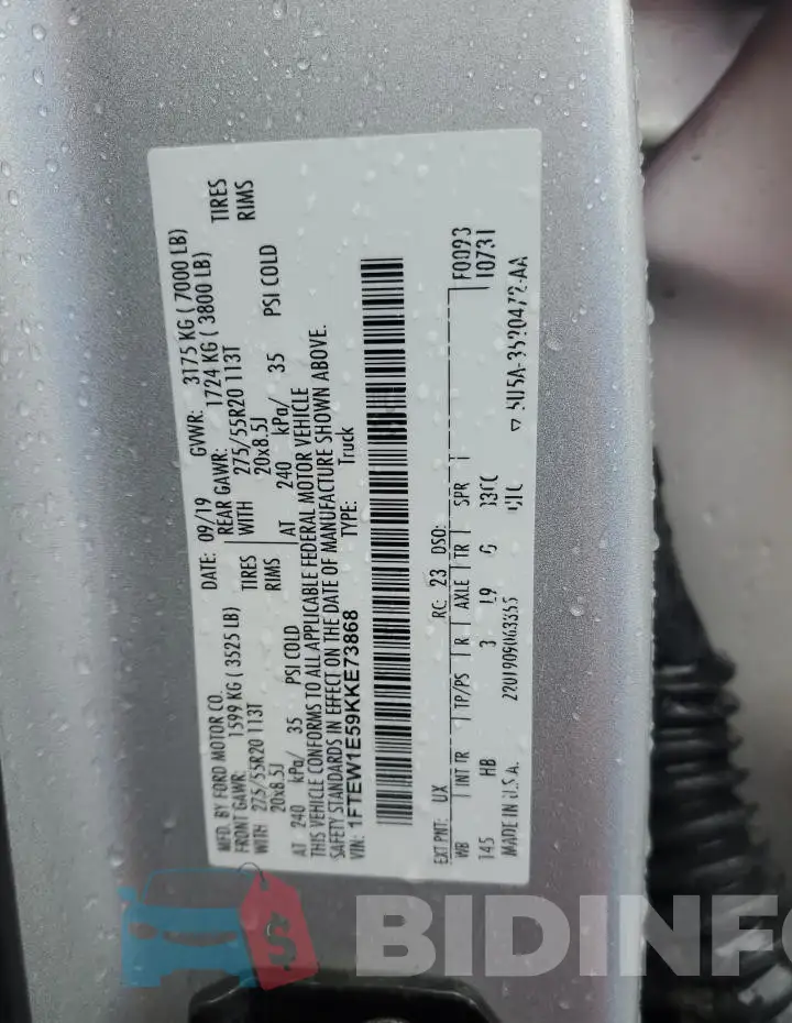1FTEW1E59KKE73868 Photo# 12