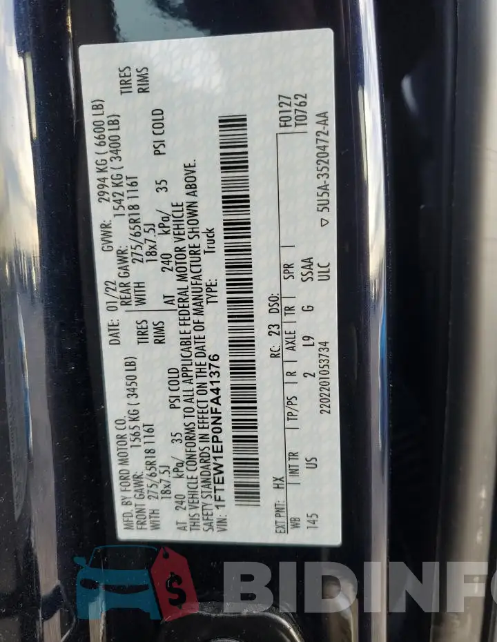1FTEW1EP0NFA41376 Photo# 12