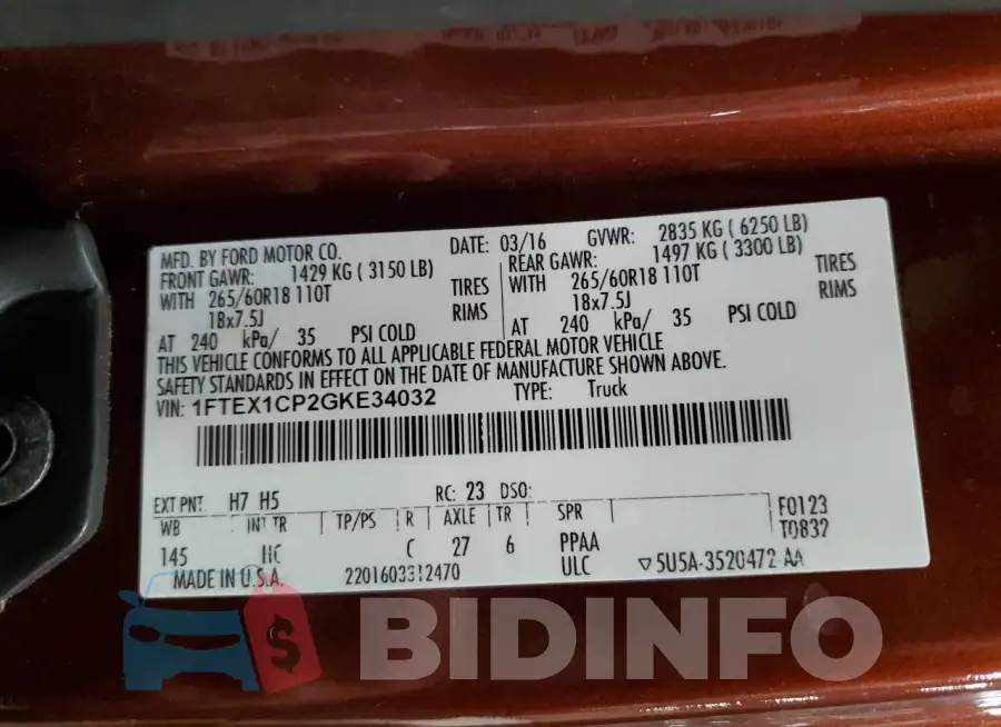 1FTEX1CP2GKE34032 Photo# 12