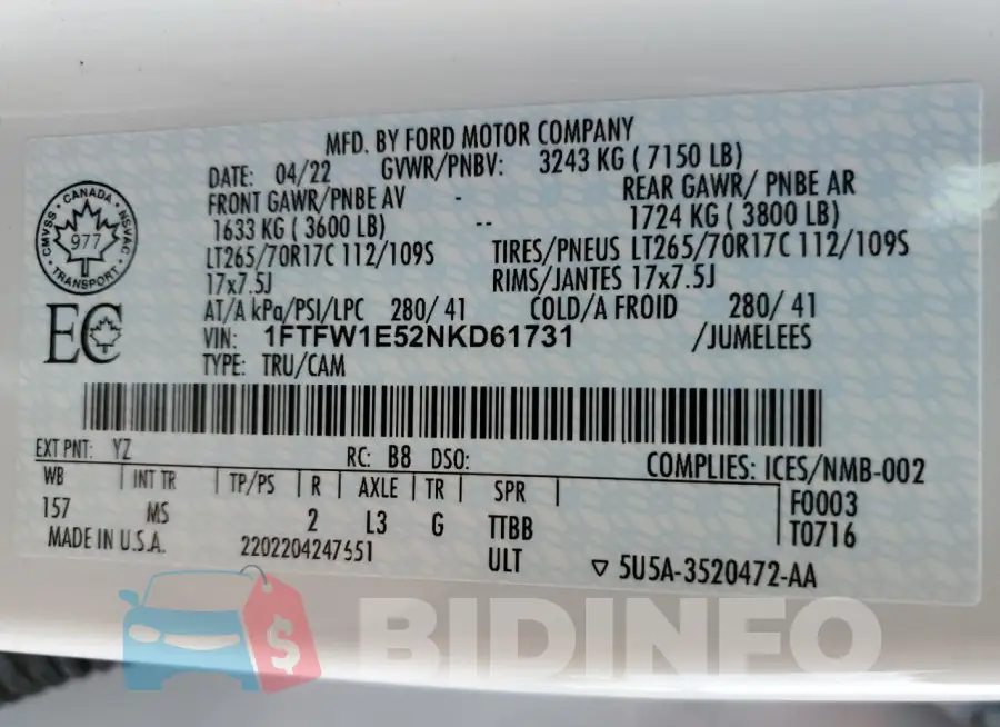 1FTFW1E52NKD61731 Photo# 12