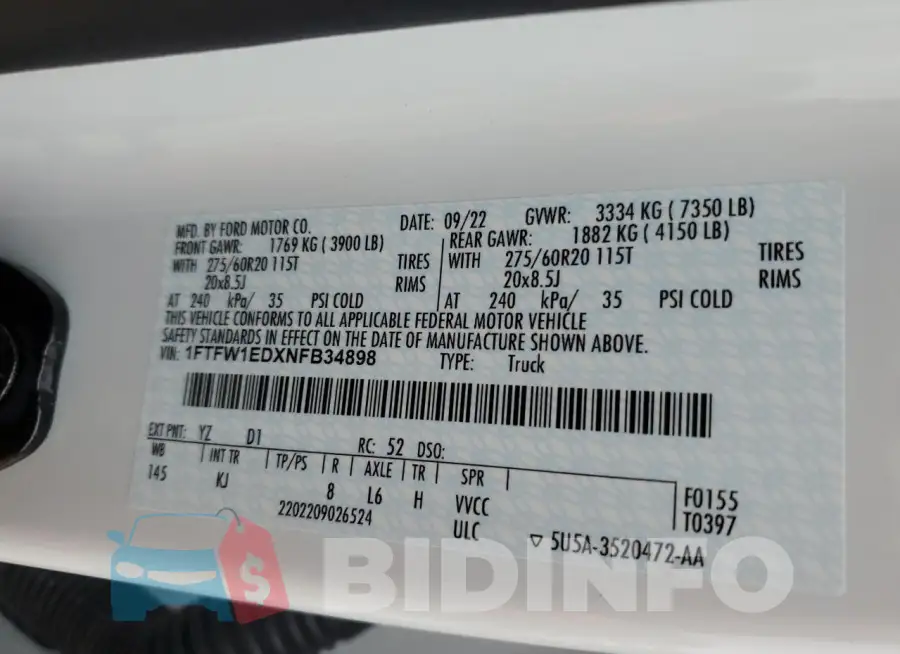 1FTFW1EDXNFB34898 Photo# 12