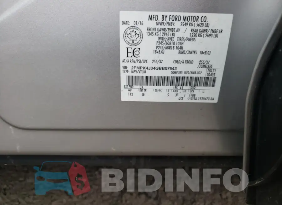 2FMPK4J84GBB07643 Photo# 13