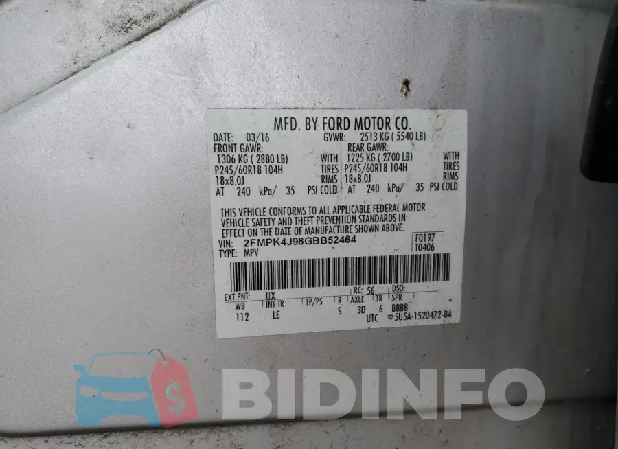 2FMPK4J98GBB52464 Photo# 12