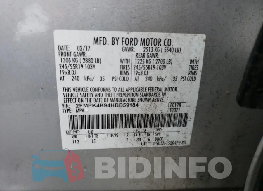 2FMPK4K94HBB59184 Photo# 14