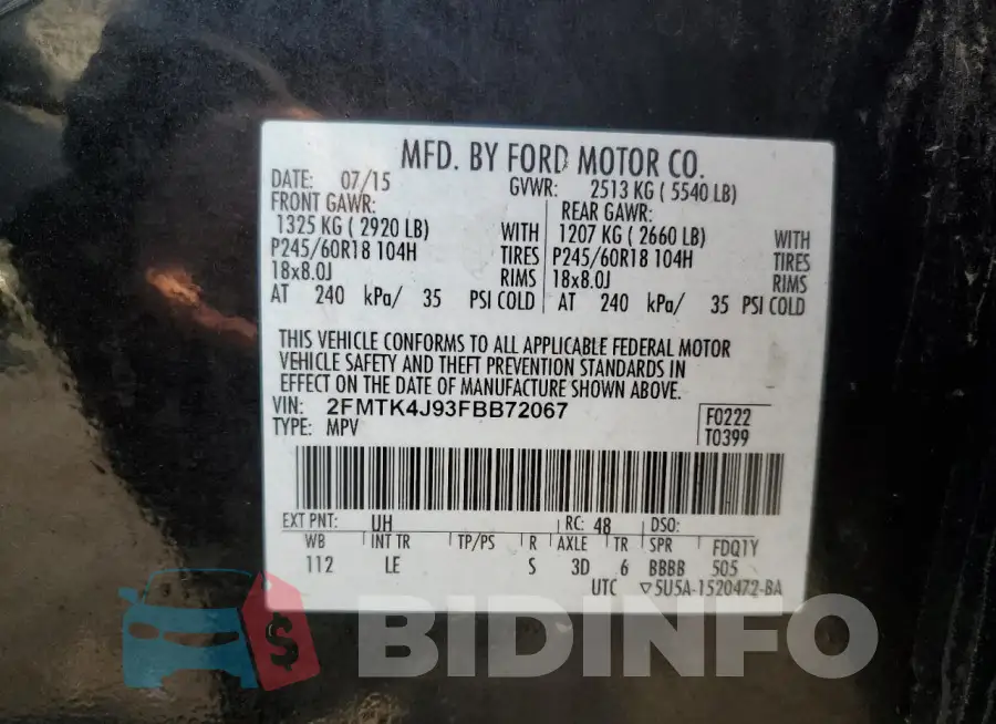 2FMTK4J93FBB72067 Photo# 13