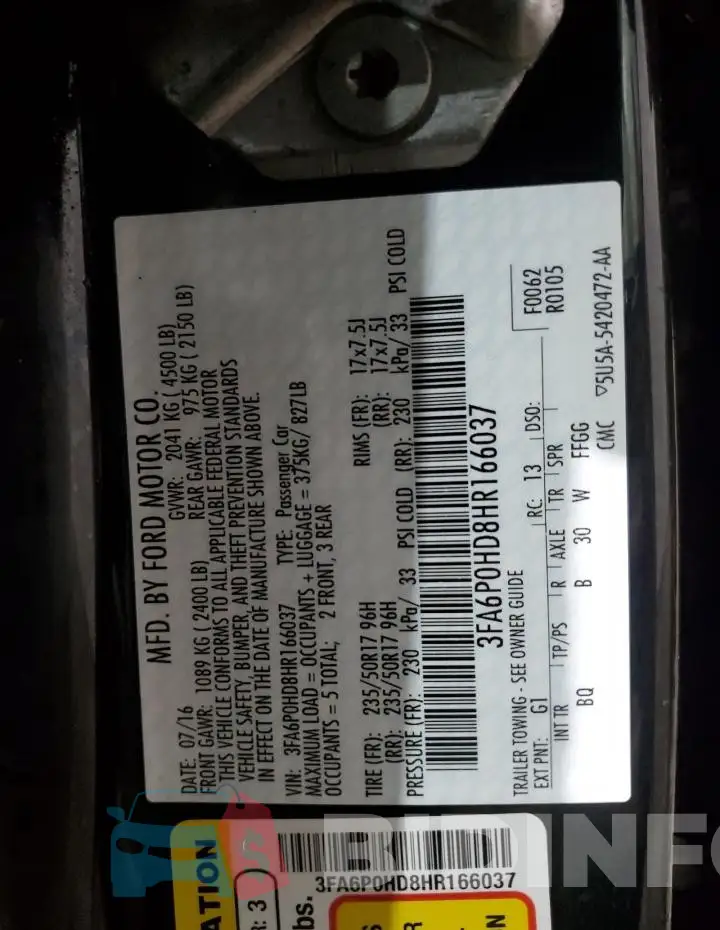 3FA6P0HD8HR166037 Photo# 13