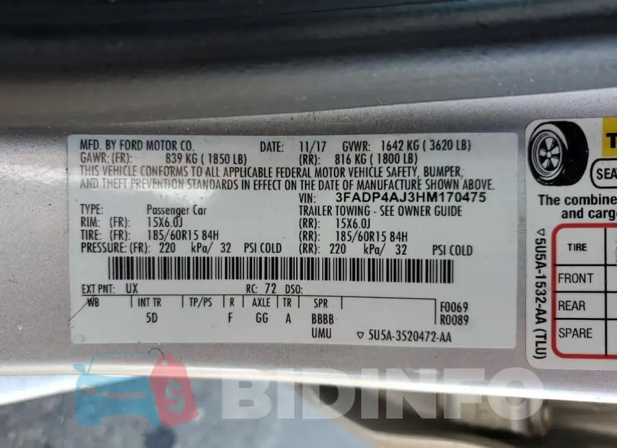 3FADP4AJ3HM170475 Photo# 13