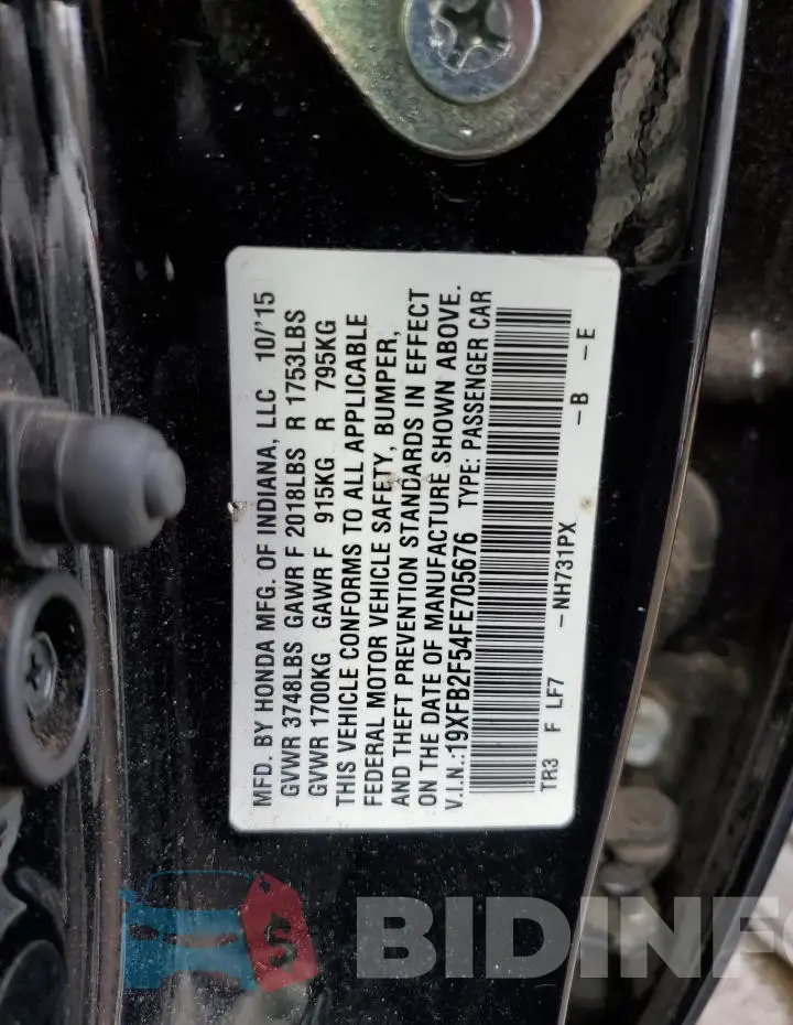 19XFB2F54FE705676 Photo# 12