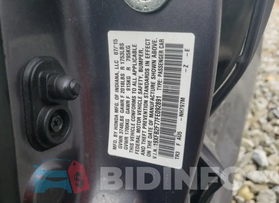 19XFB2F77FE092891 Photo# 12