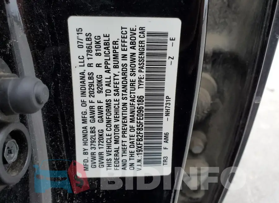 19XFB2F85FE096186 Photo# 12