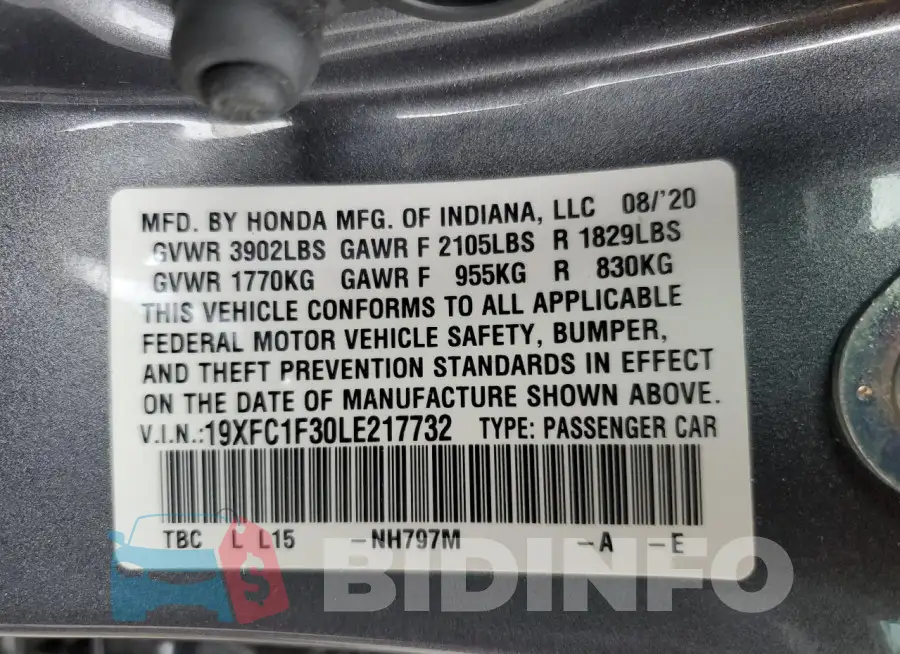 19XFC1F30LE217732 Photo# 12