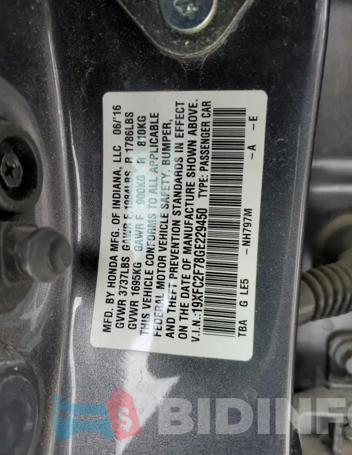 19XFC2F78GE229450 Photo# 12