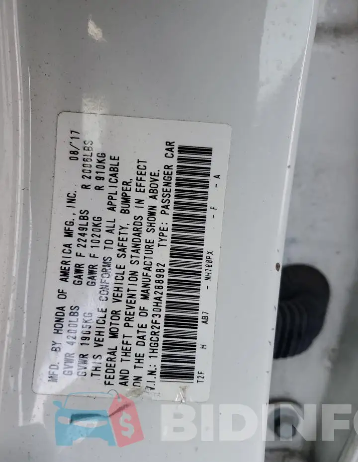 1HGCR2F30HA288982 Photo# 12