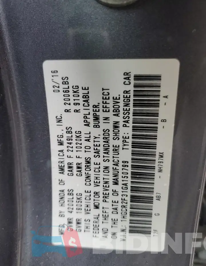 1HGCR2F31GA150799 Photo# 12