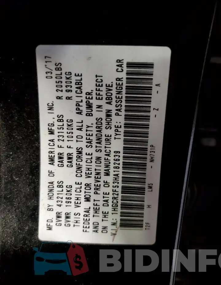 1HGCR2F53HA182639 Photo# 13