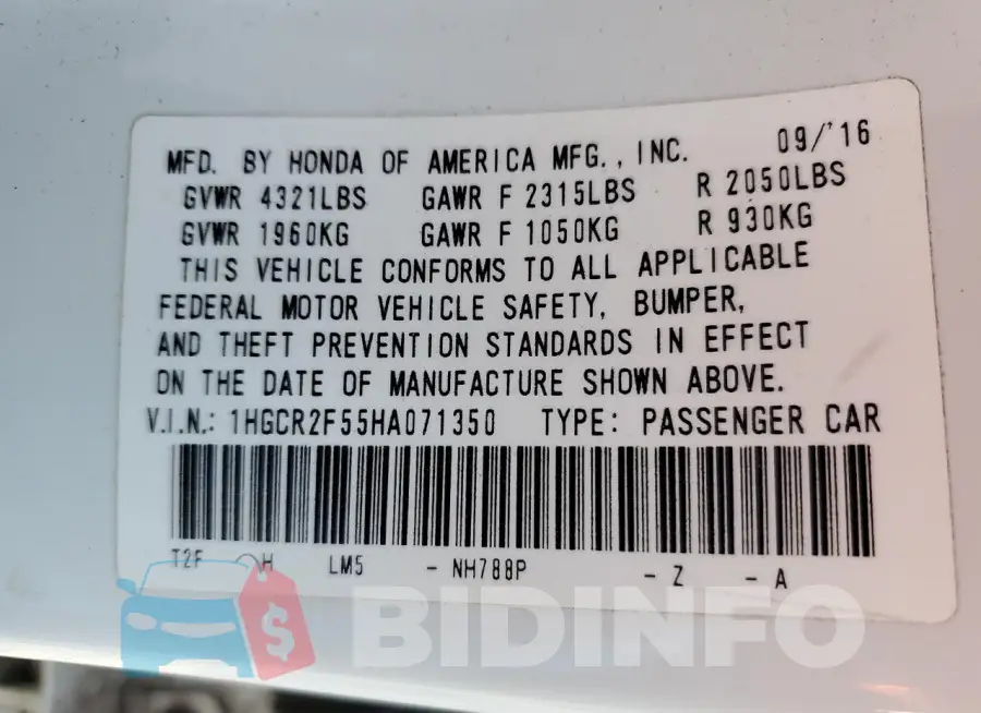 1HGCR2F55HA071350 Photo# 12