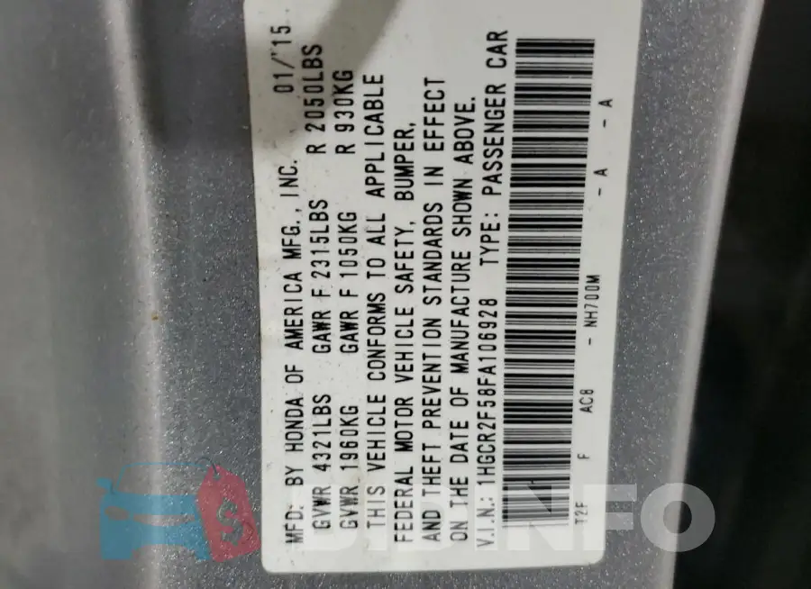 1HGCR2F58FA106928 Photo# 12