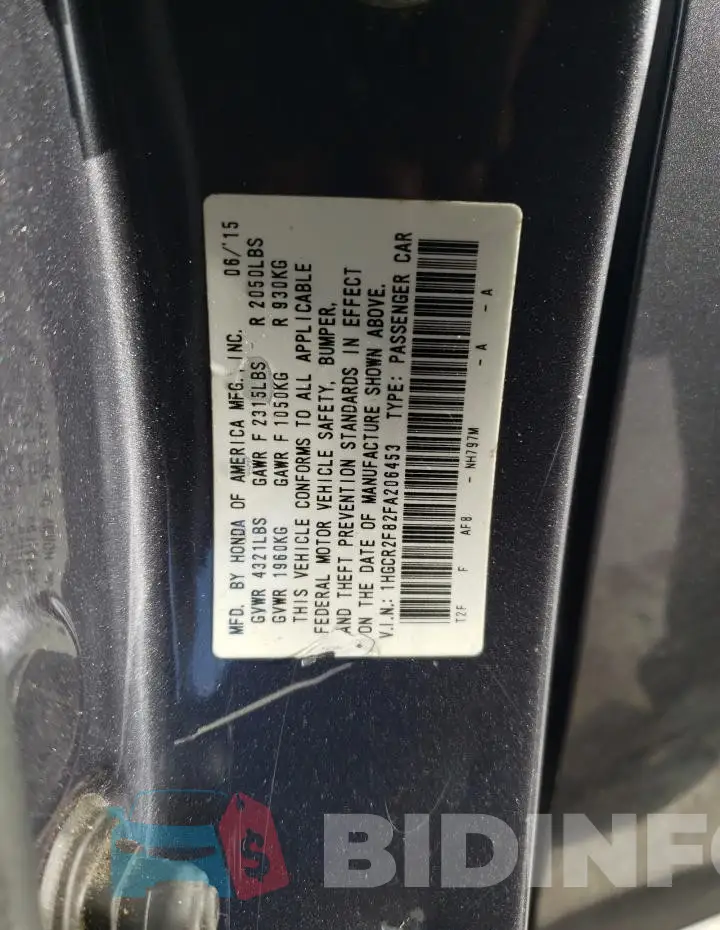 1HGCR2F82FA206453 Photo# 12