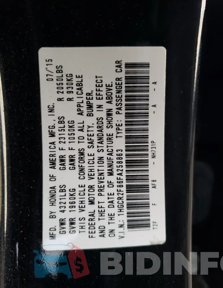 1HGCR2F86FA258863 Photo# 12