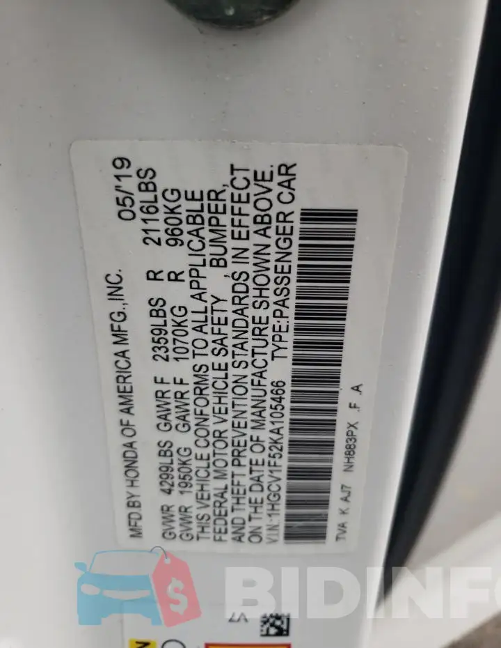 1HGCV1F52KA105466 Photo# 12