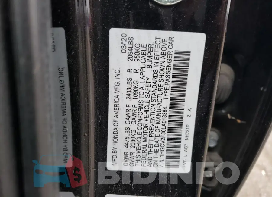 1HGCV2F30LA018364 Photo# 13