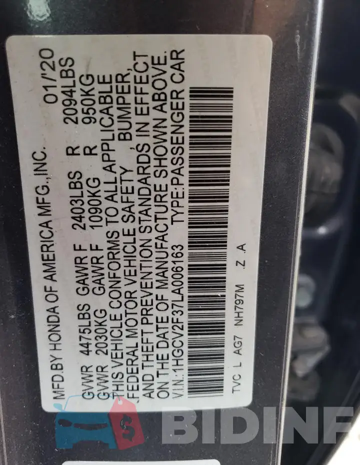 1HGCV2F37LA006163 Photo# 12