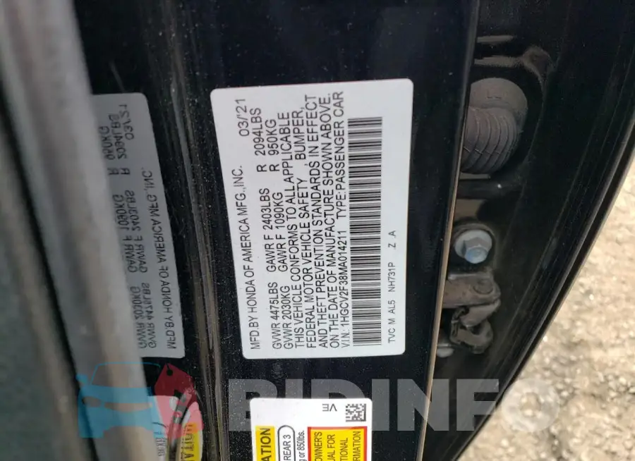 1HGCV2F38MA014211 Photo# 12