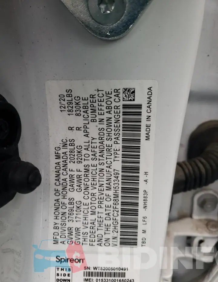 2HGFC2F68MH533497 Photo# 12