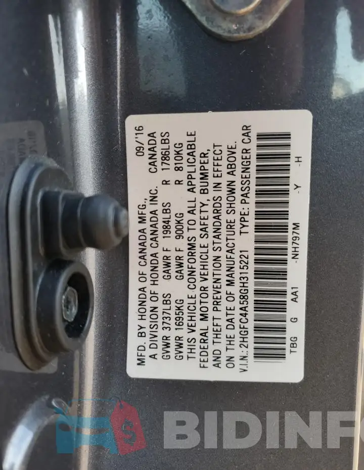 2HGFC4A58GH315221 Photo# 12