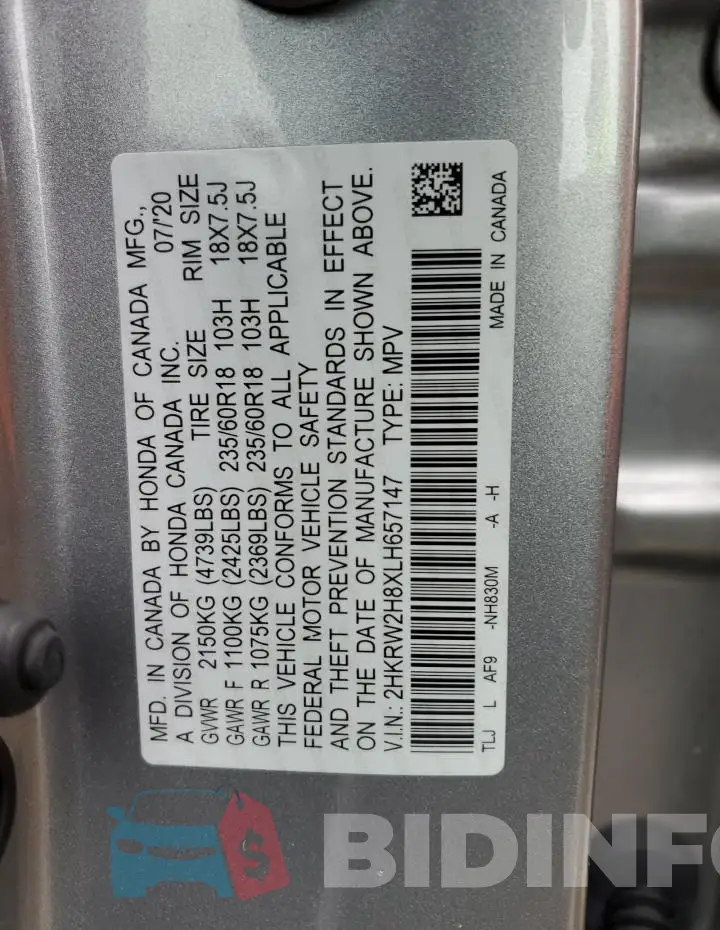 2HKRW2H8XLH657147 Photo# 12