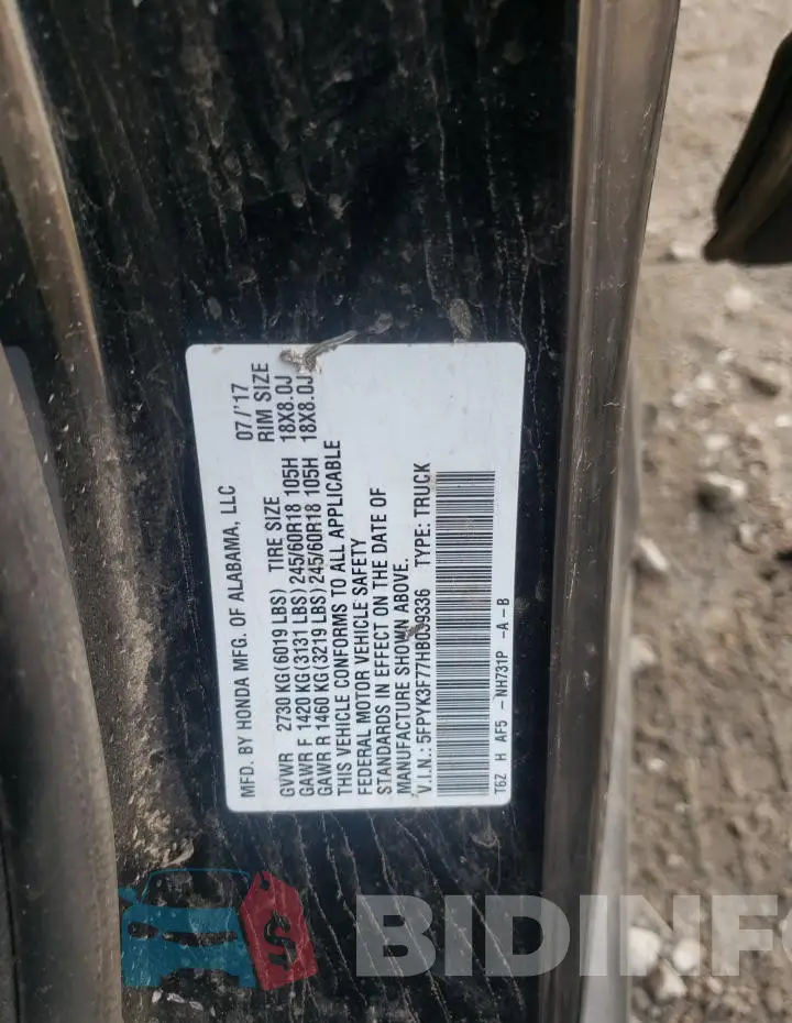 5FPYK3F77HB039336 Photo# 12