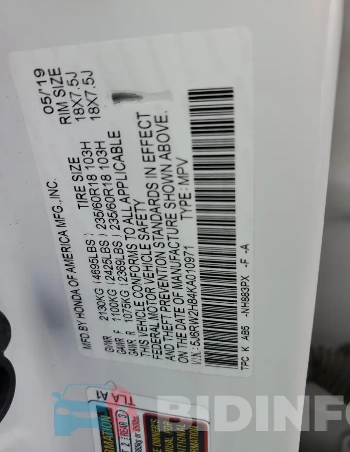5J6RW2H84KA010971 Photo# 12
