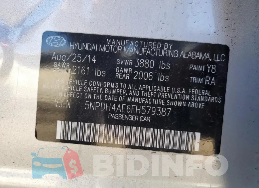 5NPDH4AE6FH579387 Photo# 12