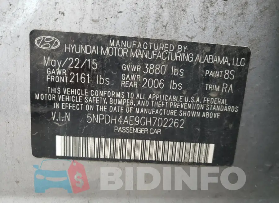 5NPDH4AE9GH702262 Photo# 12