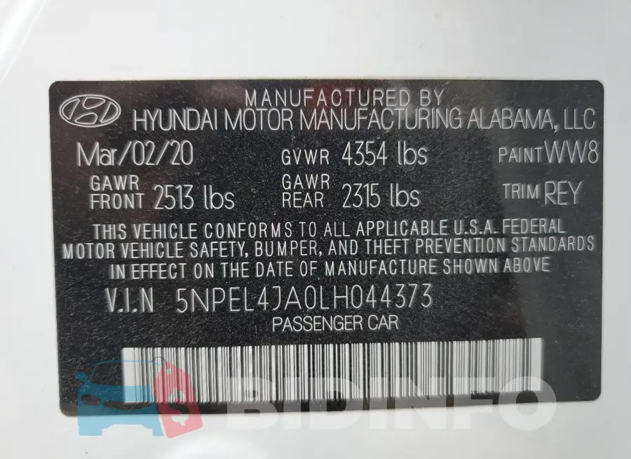 5NPEL4JA0LH044373 Photo# 12