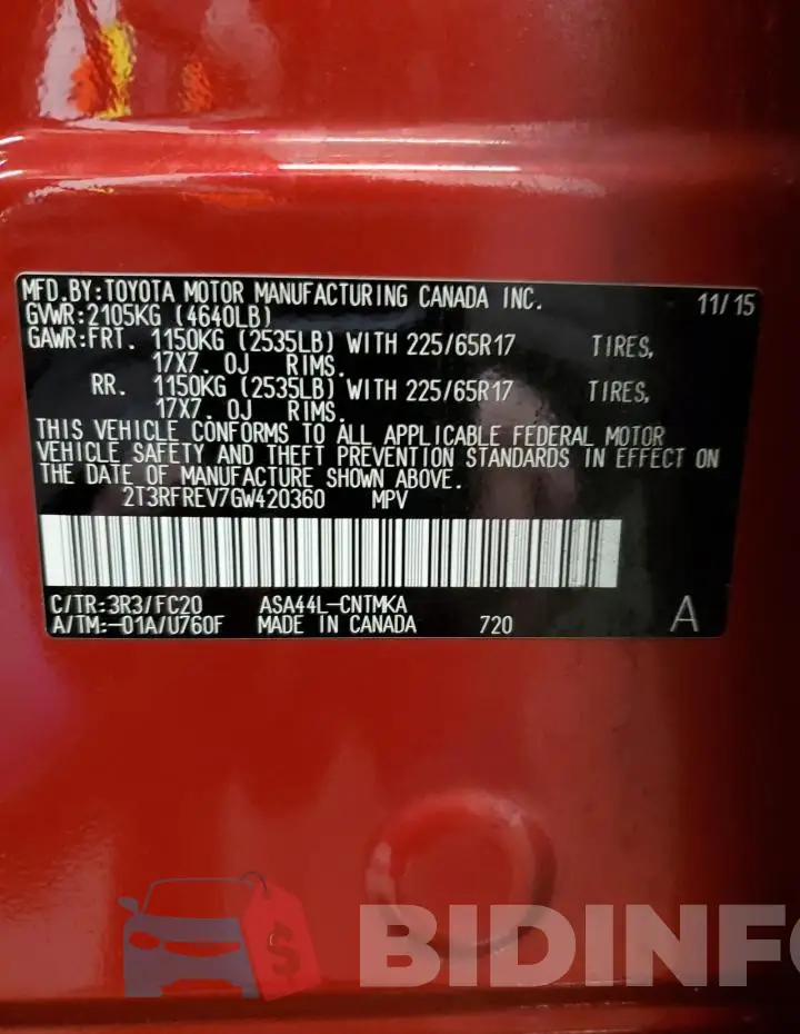 2T3RFREV7GW420360 Photo# 14