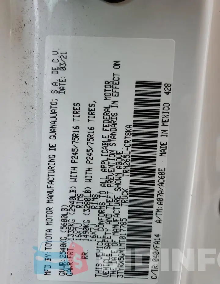 3TYRX5GN1MT017785 Photo# 12