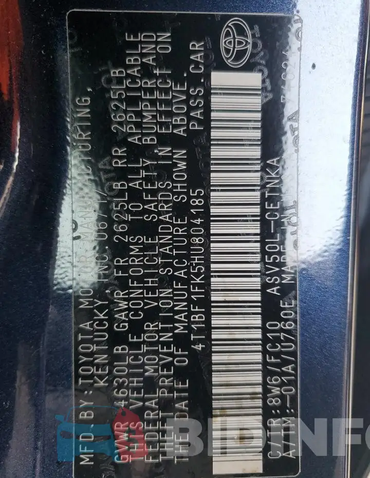4T1BF1FK5HU804185 Photo# 12