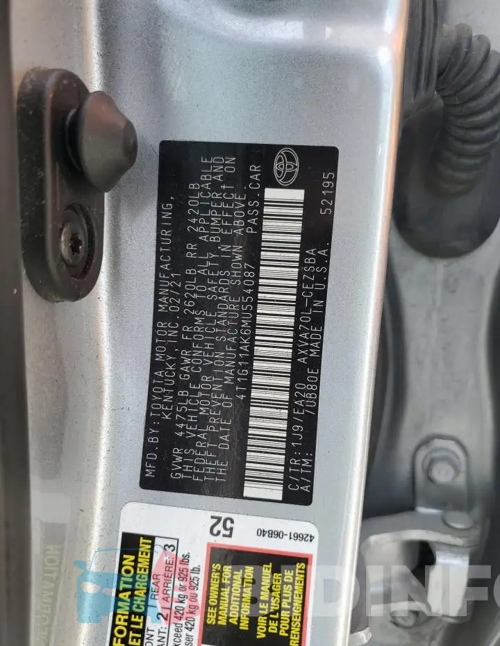 4T1G11AK6MU554087 Photo# 12
