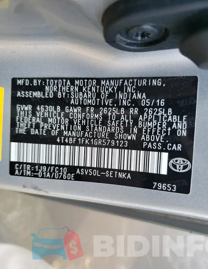 4T4BF1FK1GR579123 Photo# 12