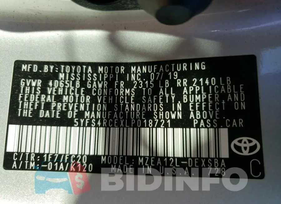 5YFS4RCEXLP018721 Photo# 13