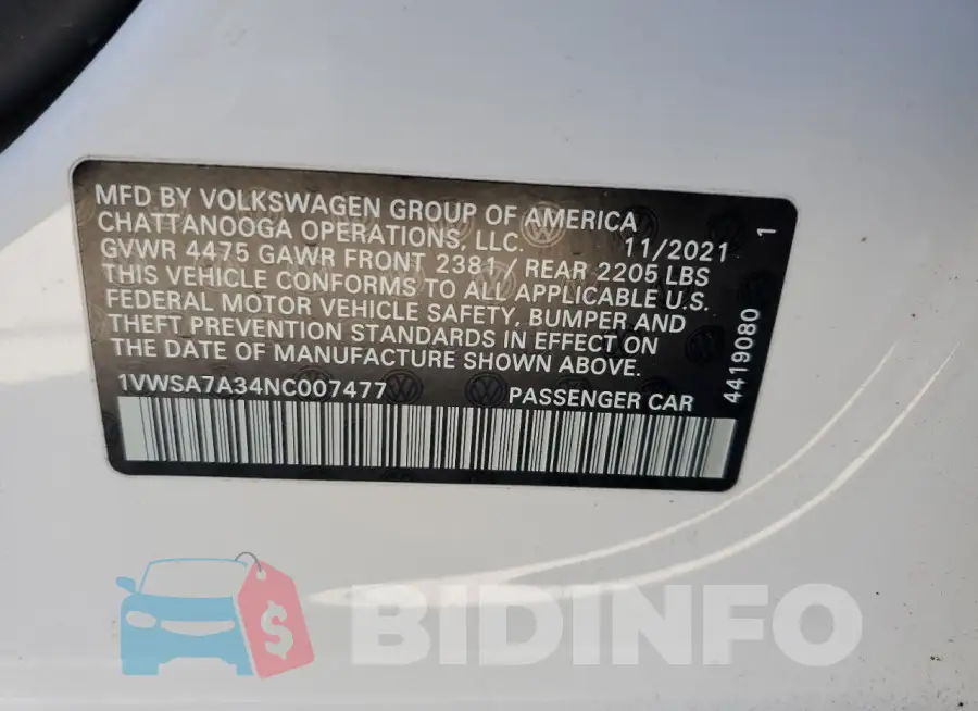 1VWSA7A34NC007477 Photo# 12