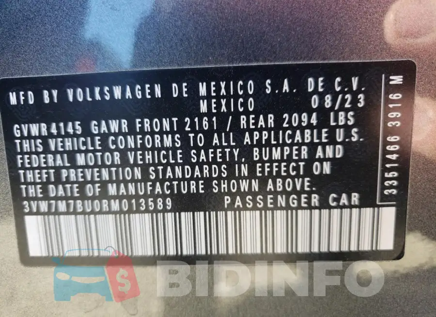 3VW7M7BU0RM013589 Photo# 13