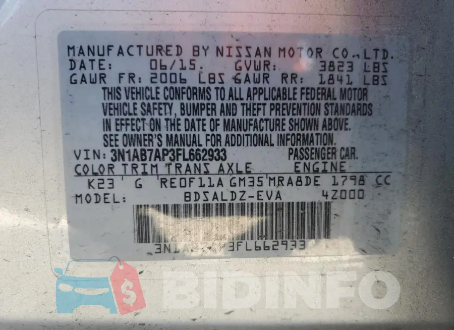 3N1AB7AP3FL662933 Photo# 12