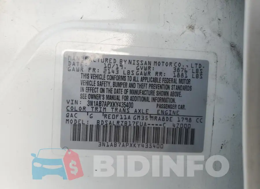 3N1AB7APXKY435400 Photo# 12