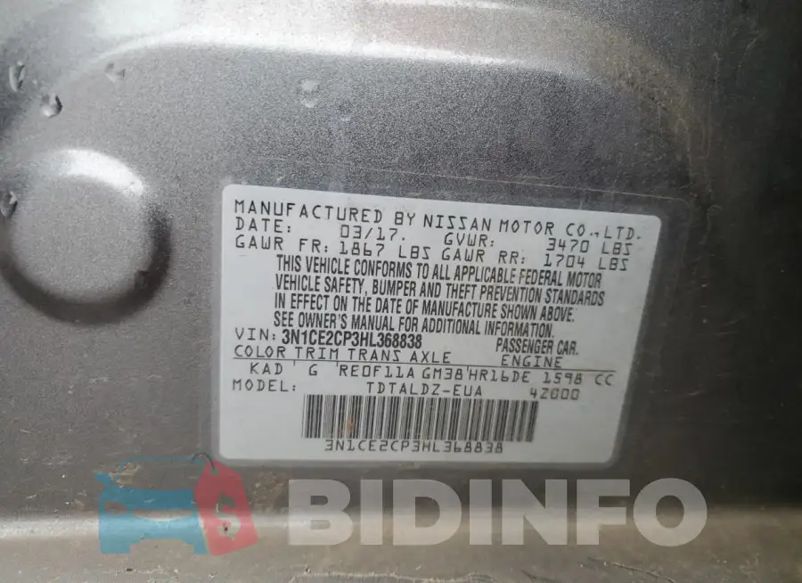 3N1CE2CP3HL368838 Photo# 12